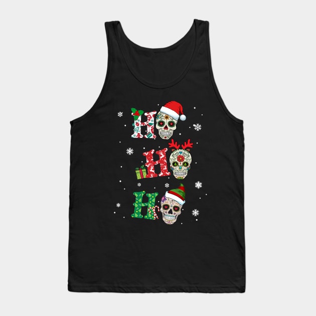 Ho Ho Ho Funny Sugar Skull Christmas Lights Tank Top by Dunnhlpp